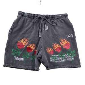 Civil Regime Shorts Mens XL Black Flaming Rose Graphic Streetwear Distressed